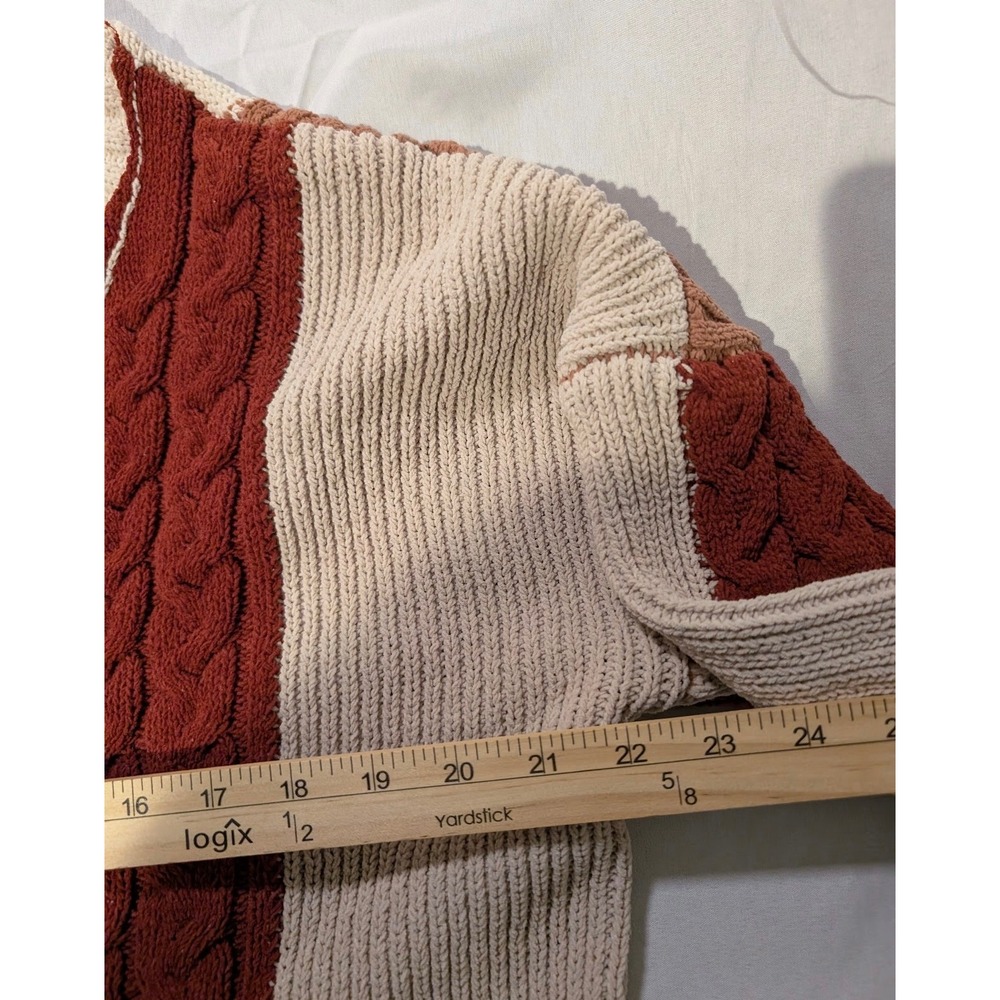 Pol Patchwork Knit Sweater V Neck Cable Knit Colo… - image 4